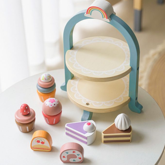 Wooden Children's Simulation Cake Stand Ice Cream Toy - Image 4
