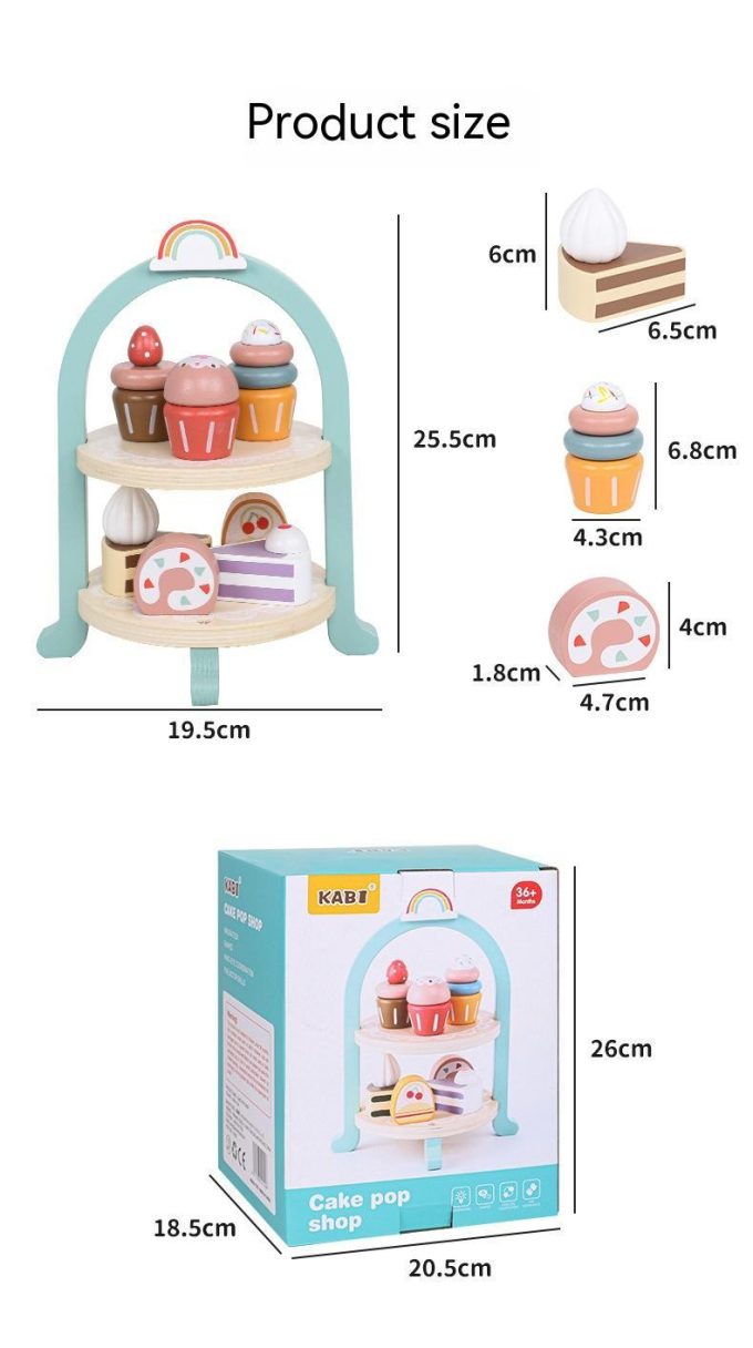 Wooden Children's Simulation Cake Stand Ice Cream Toy - Image 10