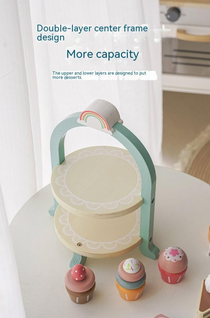 Wooden Children's Simulation Cake Stand Ice Cream Toy - Image 7