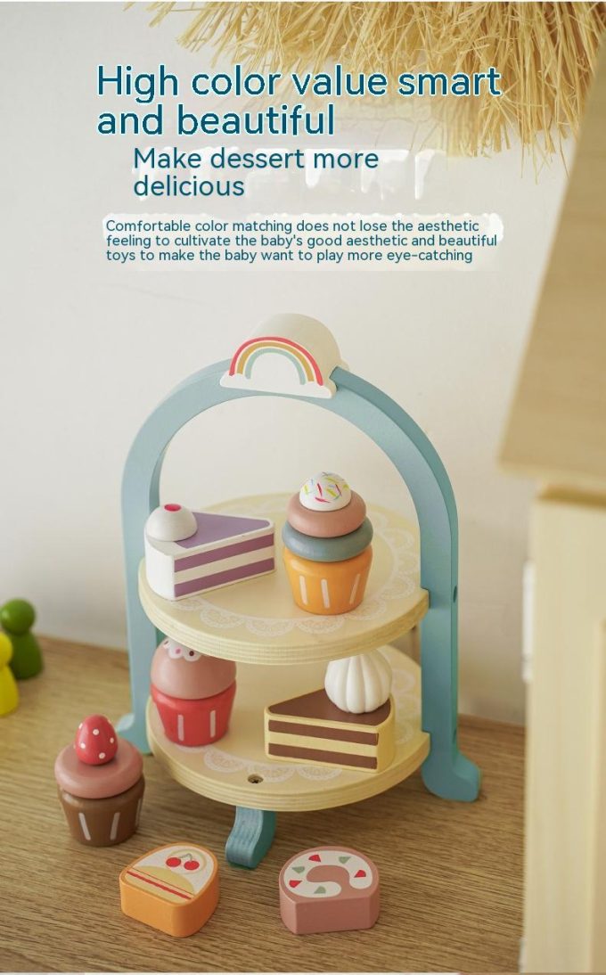 Wooden Children's Simulation Cake Stand Ice Cream Toy - Image 8
