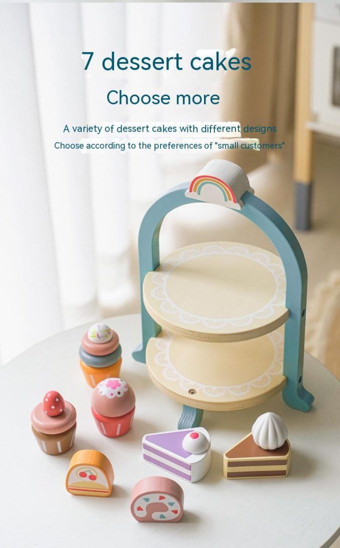 Wooden Children's Simulation Cake Stand Ice Cream Toy - Image 9